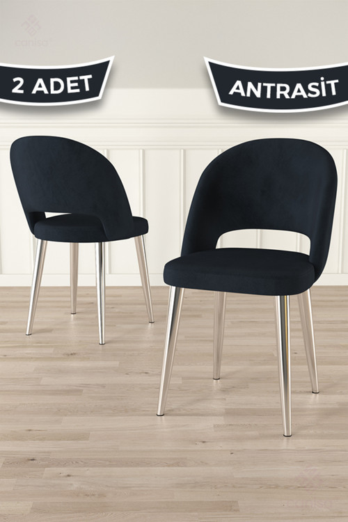 Concept Pane Serisi 2 Adet Antrasit Mutfak Sandalyesi Babyface Kumaş Krom Kaplama Ayak