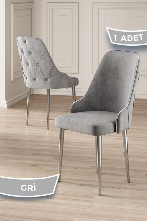 Concept Krax Serisi, 1.Sınıf Babyface Kumaş Mutfak Sandalye, Gümüş Metal Ayak, 1 Adet Gri Sandalye