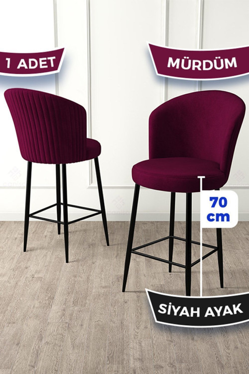 Concept Fora Serisi Ada Mutfak Sandalyesi Babyface Kumaş Mürdüm Bar Sandalyesi 1 Adet Metal Ayak