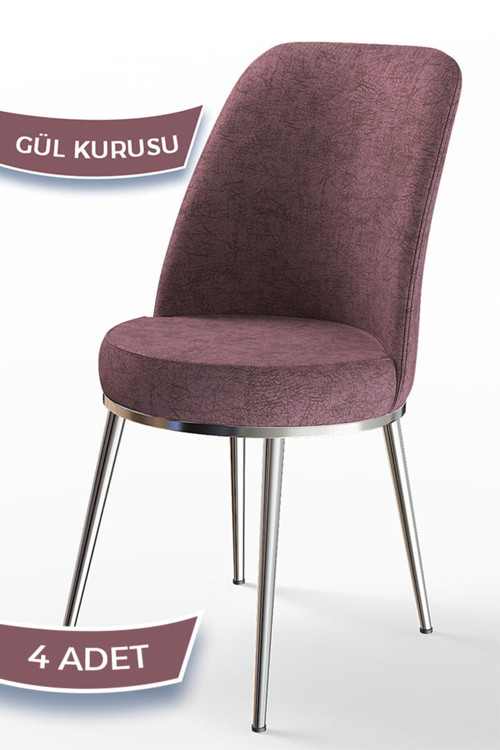 Dexa Serisi Gülkurusu Renk 4 Adet Sandalye, Renk Gülkurusu, Ayaklar Krom