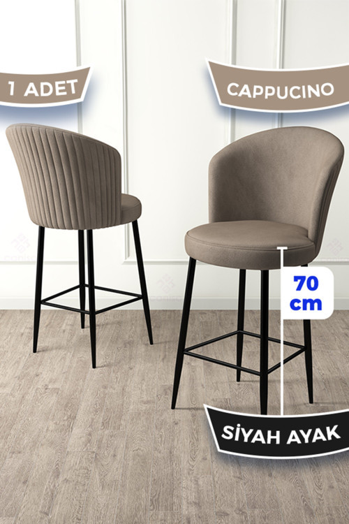 Concept Fora Serisi Ada Mutfak Sandalyesi Babyface Kumaş Cappucino Bar Sandalyesi Siyah Metal Ayak