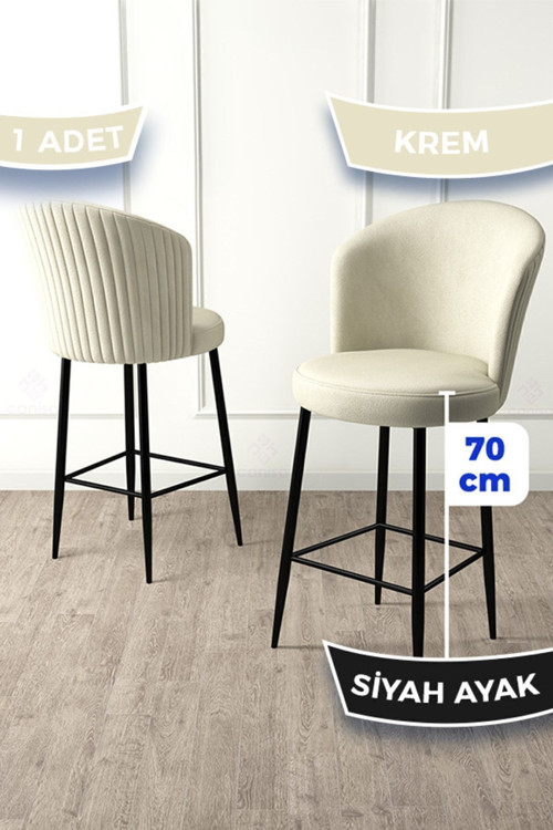 Concept Fora Serisi Ada Mutfak Sandalyesi Babyface Kumaş Krem Bar Sandalyesi Siyah Metal Ayak