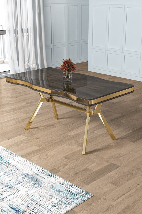 Concept Prah Serisi 90X160 Lak Panel Antrasit Ironi Gold Ayak Mutfak Masası
