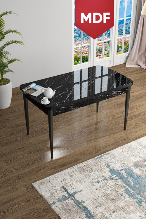 Han Serisi, 70x114 Açılabilir Mdf Siyah Mermer Desen Mutfak Masası