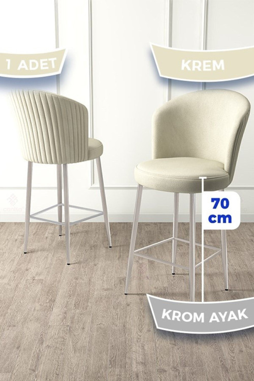 Concept Fora Serisi Ada Mutfak Bar Sandalyesi Krom Kaplama Metal Ayaklı Babyface Kumaşlı 1 Krem Sandalye