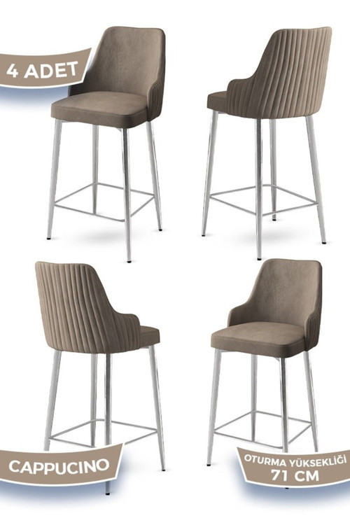 Concept Enox Serisi 4 Adet Cappucino Mutfak Bar Sandalyesi Babyface Kumaş Krom Kaplama Metal Ayak