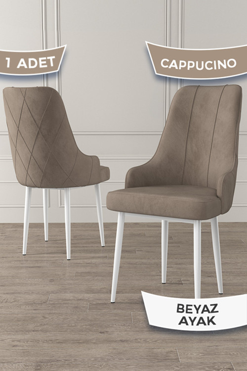 Concept Trex Serisi 1.Sınıf Babyface Kumaş Sandalye Beyaz Metal Ayak 1 Adet Cappucino Sandalye