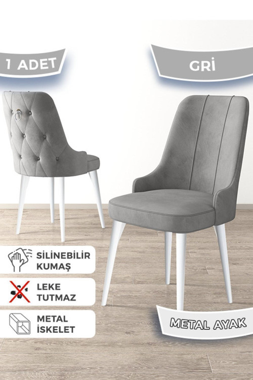 Concept Newa Serisi, 1.Sınıf Babyface Kumaş Beyaz Metal Ayak, 1 Adet Gri Sandalye Gümüş Halkalı
