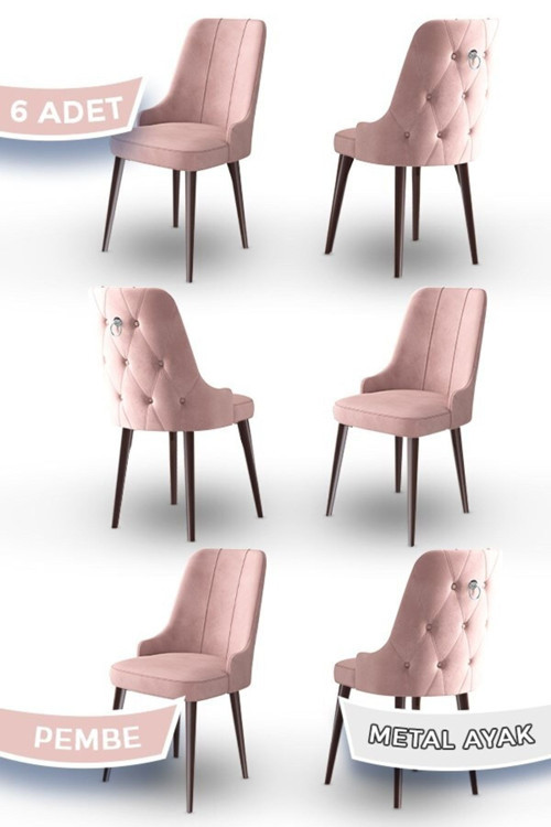 Concept Newa Serisi, 1.Sınıf Babyface Kumaş Kahve Metal Ayaklı Gümüş Halkalı, 6 Adet Pembe Sandalye