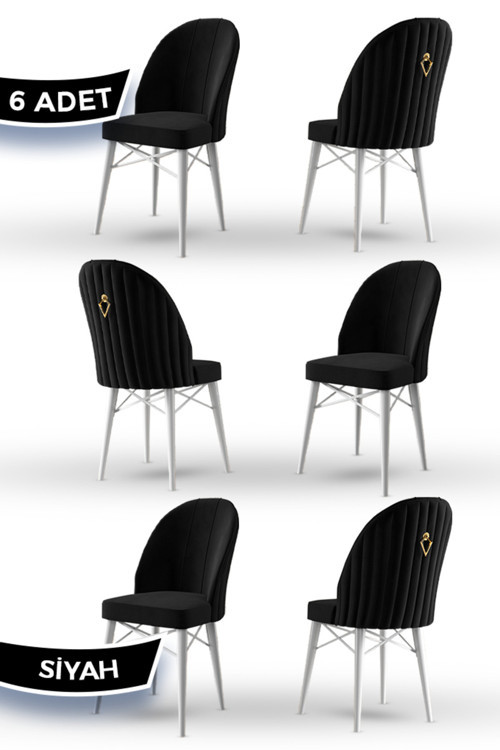 Concept Ritim Serisi 1.Sınıf 6 Adet Siyah Sandalye Babyface Kumaş Beyaz Gürgen Ayak Gold Halka