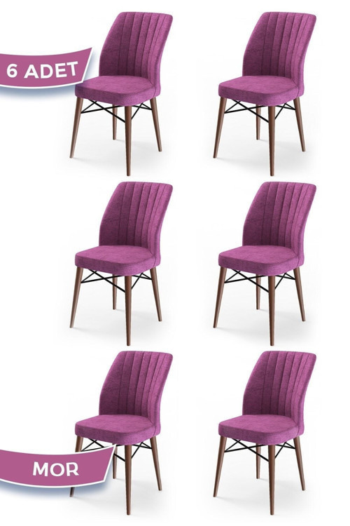 Concept Flex Serisi Üst Kalite Yemek Odası Sandalyesi 6 Adet Mor Sandalye