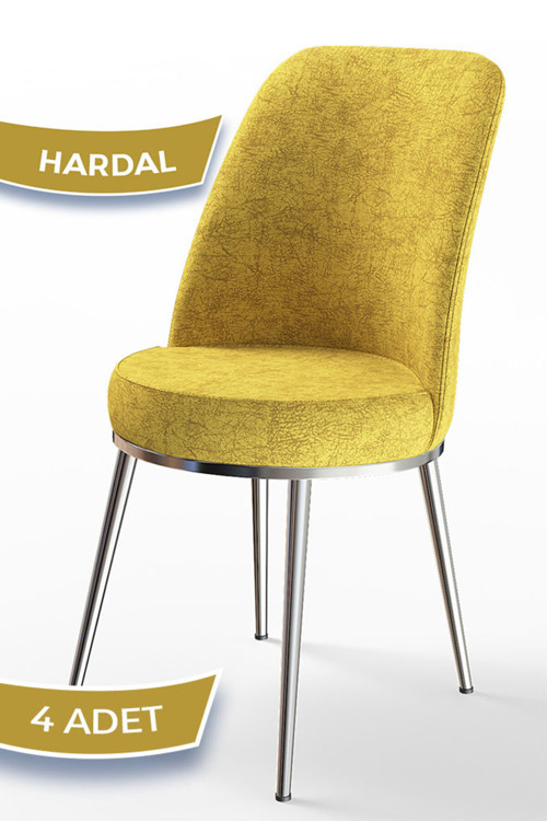 Dexa Serisi Hardal Renk 4 Adet Sandalye, Renk Hardal, Ayaklar Krom