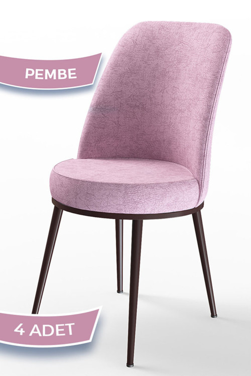 Dexa Serisi Pembe Renk 4 Adet Sandalye, Renk Pembe, Ayaklar Kahverengi