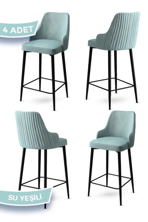 Concept Enox Serisi,4 Adet Su Yeşili Sandalye Mutfak Bar Sandalyesi, Babyface Kumaş, Siyah Metal Ayak