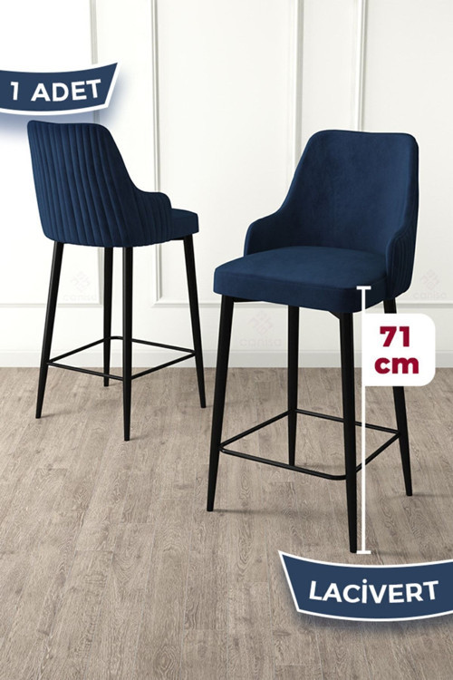 Concept Enox Serisi,1 Adet Lacivert Sandalye Yemek Odası Bar Sandalyesi, Babyface Kumaş, Siyah Metal Ayak