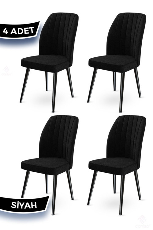 Concept Platinum Serisi 1.Sınıf Yemek Ve Mutfak Sandalyesi 4 Adet Siyah Ayaklar Siyah