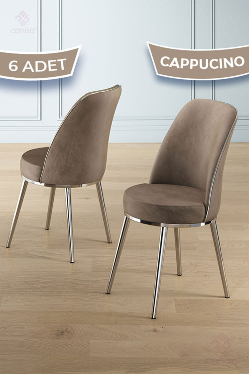 Concept Pefa Serisi 6 Adet Cappucino Mutfak Sandalyesi Krom Kaplama Metal Ayak 1. Sınıf Babyface Kumaş