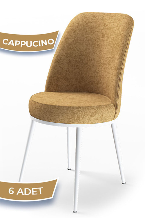 Concept Dexa Serisi 6 Adet Cappucino Sandalye Ayaklar Beyaz 1.Sınıf Mutfak Sandalyesi
