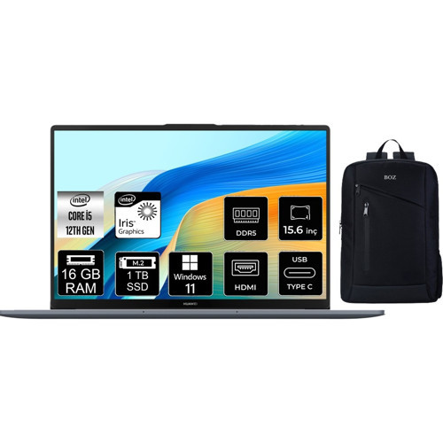 Matebook D16 2024 Intel Core I5 12450H 16GB 1tb SSD Windows 11 Pro 16" IPS Taşınabilir Bilgisayar + Boz Çanta