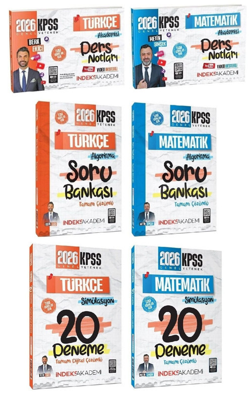 İndeks Akademi 2026 KPSS Türkçe + Matematik Video Ders Notları + Soru Bankası + 40 Deneme 6 lı Set İndeks Akademi Yayınc