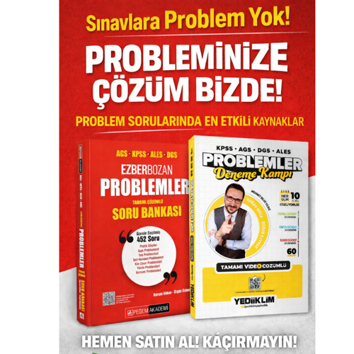 Yediiklim KPSS-AGS-DGS-ALES Problemler Deneme Kampı (60 Deneme) & AGS KPSS ALES DGS Ezberbozan Problemler Soru Bankası P