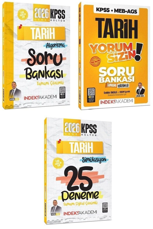 İndeks Akademi 2026 KPSS Tarih Algoritma + Yorum Sizin Soru Bankası + 25 Deneme 3 lü Set - Aydın Yüce İndeks Akademi Yay