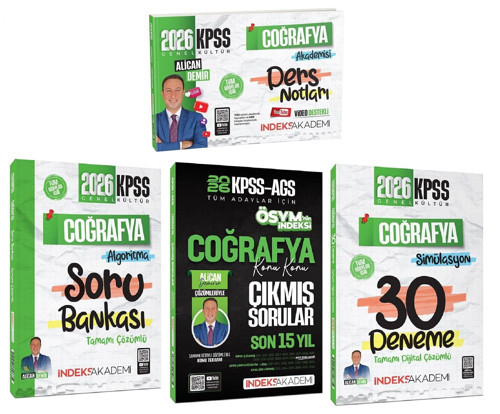 İndeks Akademi 2026 KPSS Coğrafya Ders Notları + Soru Bankası + Çıkmış Sorular + 30 Deneme 4 lü Set - Alican Demir İndek