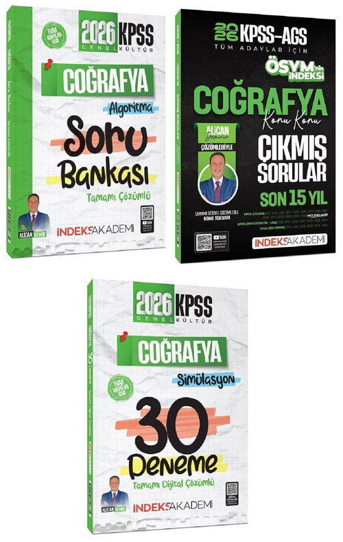 İndeks Akademi 2026 KPSS Coğrafya Soru Bankası + Çıkmış Sorular + 30 Deneme 3 lü Set - Alican Demir İndeks Akademi Yayın
