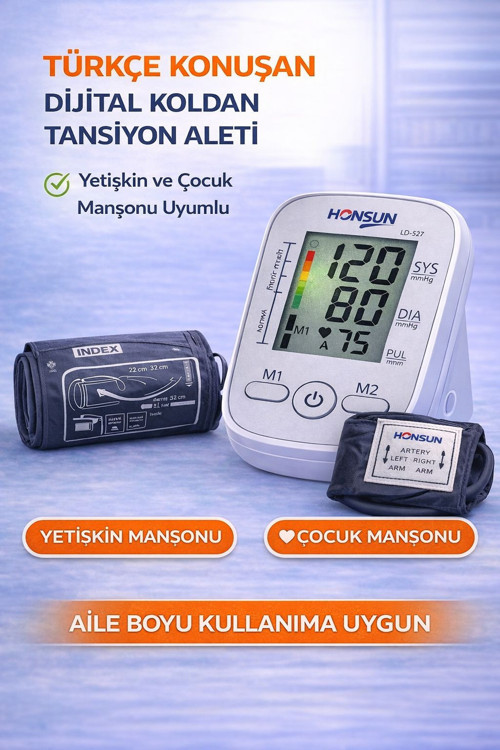 YETİŞKİN VE ÇOCUK MANŞONLU TÜRKÇE KONUŞAN TANSİYON ALETİ