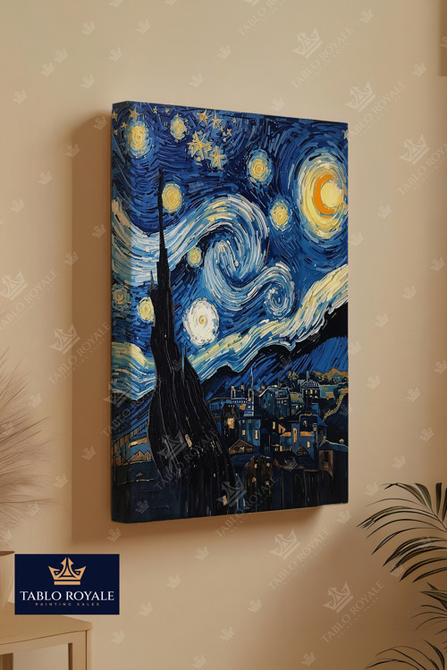 Sessiz Yıldızlı Bir Gece Dikey Kanvas Tablo-Salon Tablo