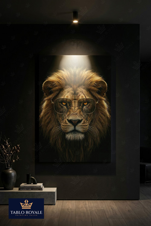 Aslan Kanvas Tablo – Güç Temalı Modern Duvar Dekoru | Gold Detaylı Lüks Tasarım