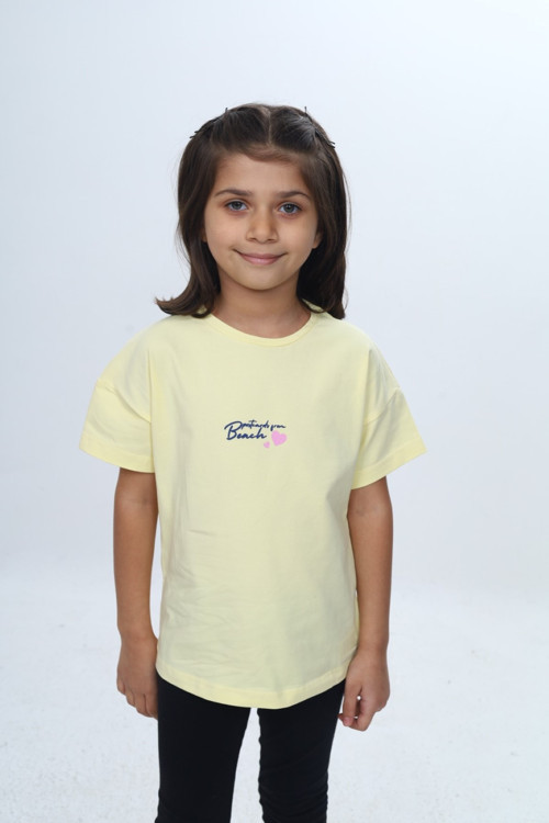 Toontoy Kız Çocuk Baskılı Bisiklet Yaka Kısa Kollu Tişört 24977