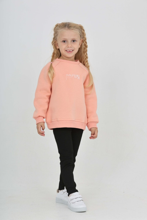 Toontoy Kız Çocuk Nakışlı Bisiklet Yaka Reglan Kol Sweatshırt 24909