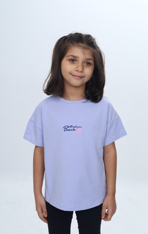 Toontoy Kız Çocuk Baskılı Bisiklet Yaka Kısa Kollu Tişört 24977
