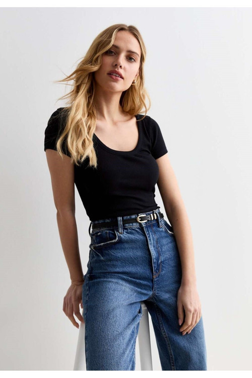 -Kadın Kare Yaka T-shirt & Bluz , Likralı Fitilli Kaşkorse Kumaş