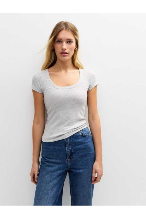 -Kadın Kare Yaka T-shirt & Bluz , Likralı Fitilli Kaşkorse Kumaş