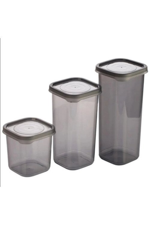 3 Adet 3 Boy Plastik Kanoz Saklama Kabı Kapaklı Kare Model