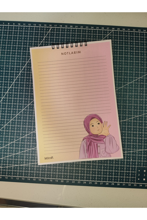 Tesettürlü kız temalı Notepad A5 boy 15x21 Üstten spiralli Çek Kopar