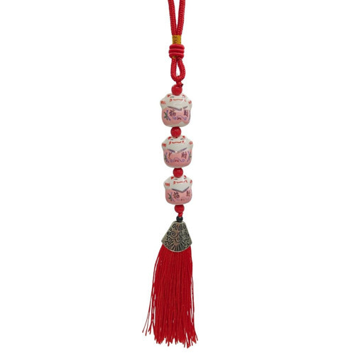 Üçlü Pembe Maneki Neko Şans Kedisi Araba Süsü No.5P