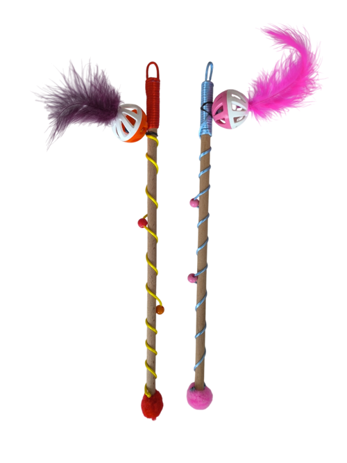 Karamel Sesli Toplu Tüylü Kedi Oltası 40-50 cm Renkli