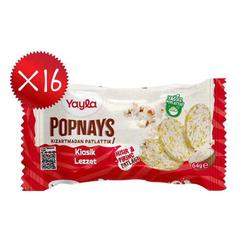 Popnays Klasik Lezzet Mısır ve Pirinç Patlağı 64 g x16