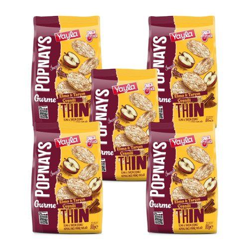 Popnays Gurme Elma ve Tarçın Çeşnili Kepekli İnce Pirinç Patlağı 80 g x5