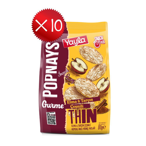Popnays Gurme Elma ve Tarçın Çeşnili Kepekli İnce Pirinç Patlağı 80 g x10