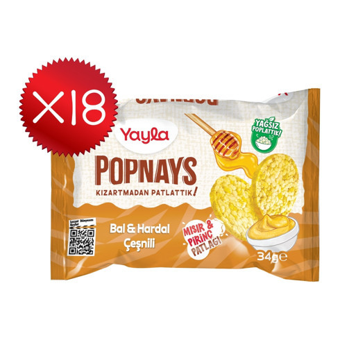 Popnays Bal ve Hardal Çeşnili Mısır ve Pirinç Patlağı 34 g x18