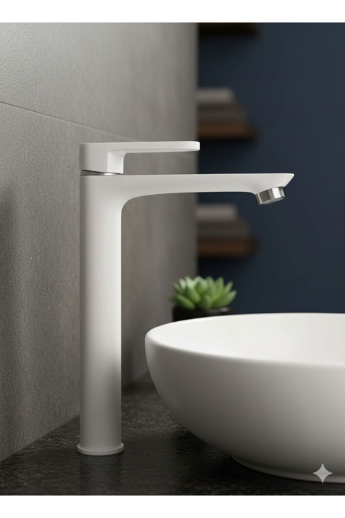 Minimalist Beyaz Banyo Lavabo Bataryası - Paslanmaz Tek Kollu Sıcak/Soğuk Lavabo Musluğu