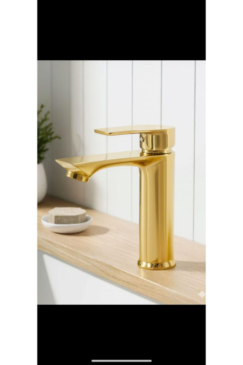 Lüks Parlak Gold Lavabo Bataryası - Altın Renk Modern Banyo Musluğu Çanak Lavabo Uyumlu Batarya