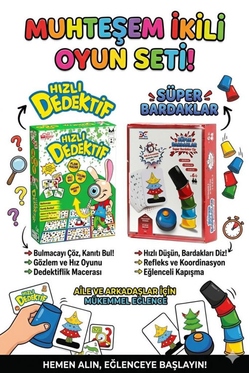 2 Oyun Bir Arada: Hızlı Dedektif + Süper Bardaklar - Aile Boyu Eğlence ve Zeka Seti