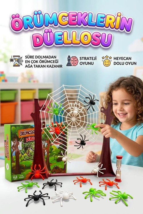 Örümceklerin Düellosu! 20 Parçalı Kum Saatli Eğlenceli ve Stratejik Aile Kutu Oyunu