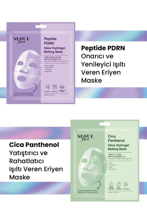 Derma Cica ve Peptid Glow Eriyen Maske Seti Kore Maske Seti 34 gr.