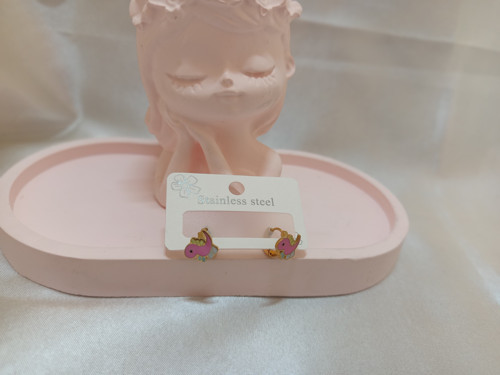 PEMBE DİNAZORLU KIZ ÇOCUK KÜPESİ